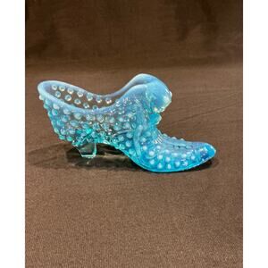 Vintage Fenton Blue Opalescent Hobnail Glass Shoe